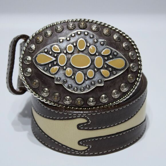 VTG 1995 Streets Ahead Made in USA Beige Western Belt Women Size M (37\
